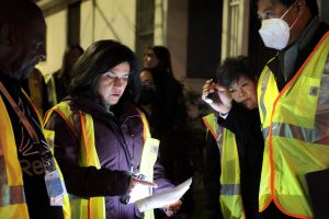 Lourdes Castro checks the map during the Homeless Point-In-Time (PIT) Count on Feb. 24, 2022. Ramirez is the Secretary of the California Business, Consumer Services & Housing Agency.